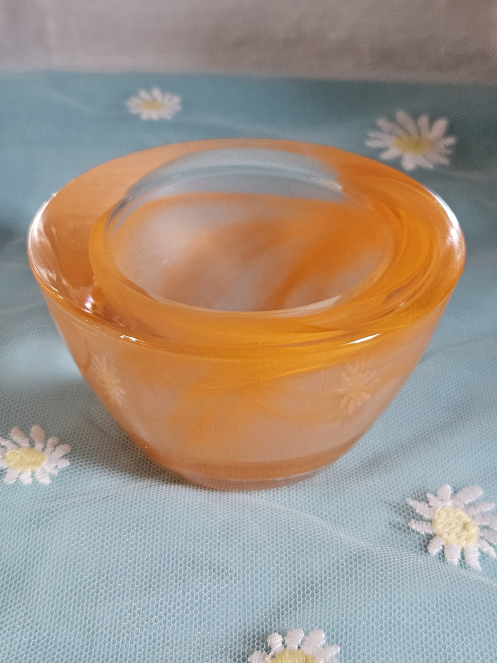 PartyLite Exhilaration Orange Swirl Glass Votive Holder